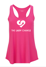 Load image into Gallery viewer, Pink tank top with 'The Lady Change' logo on a white background
