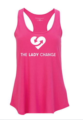 Pink tank top with 'The Lady Change' logo on a white background