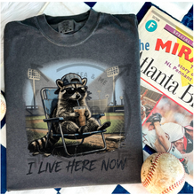 Load image into Gallery viewer, I Live Here Now Raccoon Baseball Tee - Comfort Colors Youth &amp; Adult
